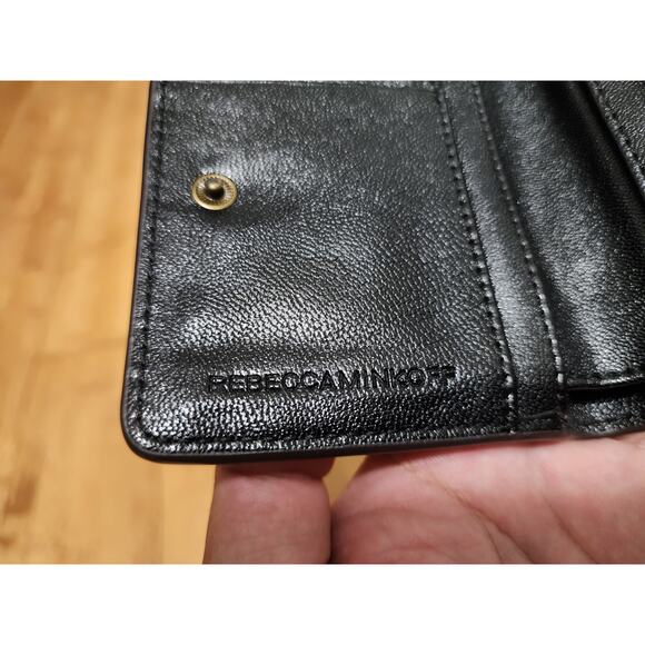 Rebecca Minkoff Women's Small Square Wallet Gray Leather Studs Bifold Zip Card - Picture 5 of 14